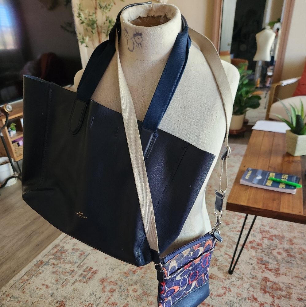 Coach Blue Tote Leather And Coach Small Cross Body Bag As Set